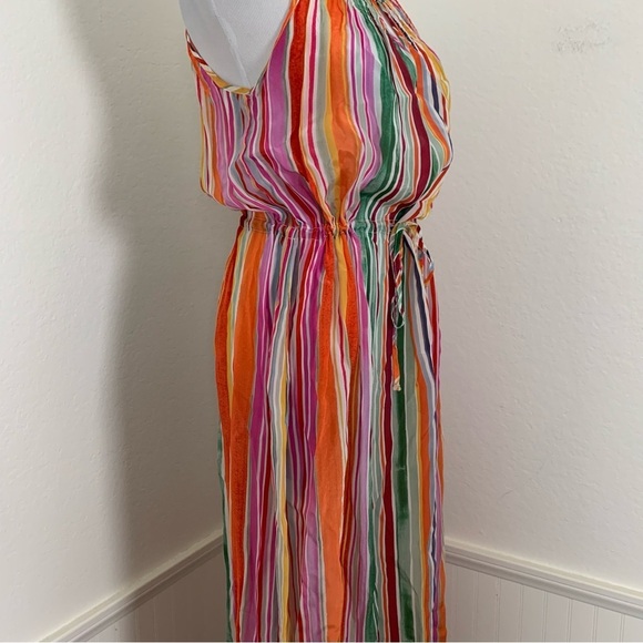 Velvet By Graham & Spencer Striped Satin Maxi Dress Womens XS Pockets Rainbow - Picture 6 of 16